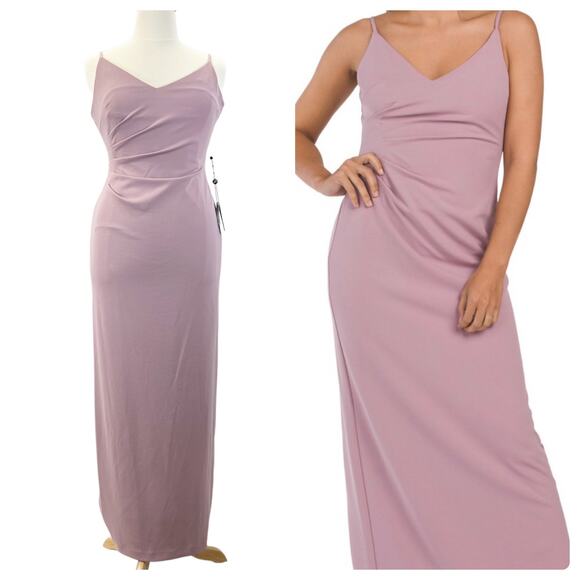 NEW Adrianna Papell Womens 12 Slip Crepe Column Maxi Dress Dusty Pink Rose $139 - Picture 1 of 12